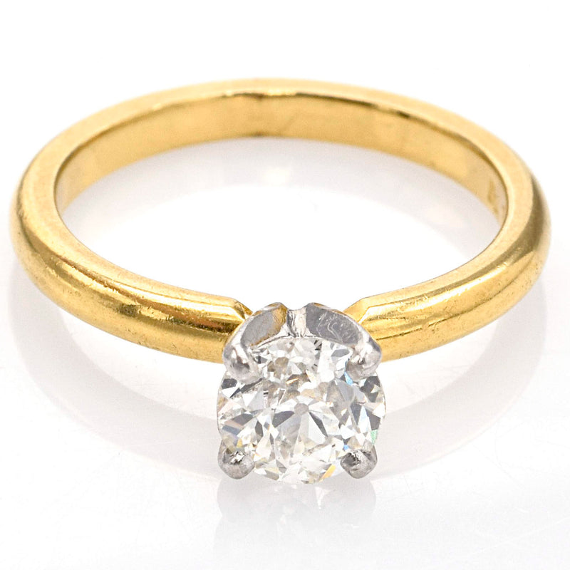 Antique 18K Yellow Gold Old Euro Diamond Solitaire Band Ring