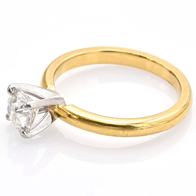 Antique 18K Yellow Gold Old Euro Diamond Solitaire Band Ring