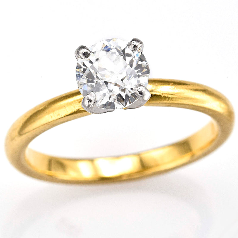 Antique 18K Yellow Gold Old Euro Diamond Solitaire Band Ring