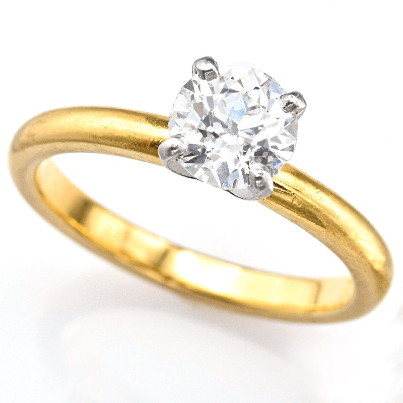 Antique 18K Yellow Gold Old Euro Diamond Solitaire Band Ring