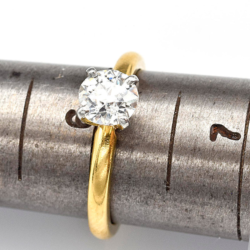 Antique 18K Yellow Gold Old Euro Diamond Solitaire Band Ring