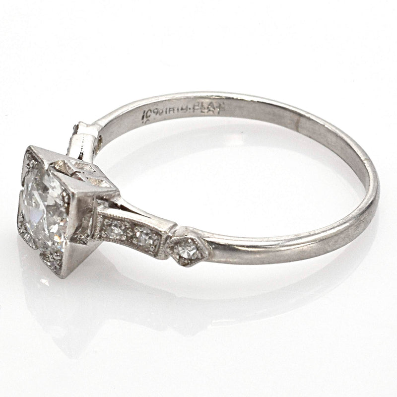 Antique Platinum 1.03 Carat Old Euro Diamond Art Deco Band Ring