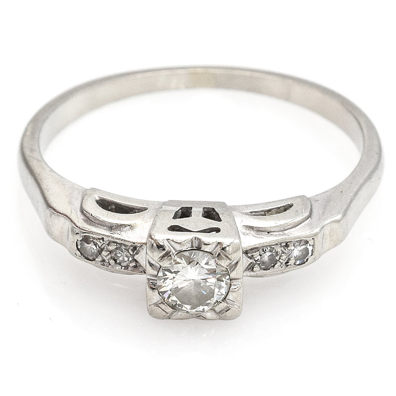 Antique 14K White Gold 0.17 Ct Diamond Art Deco Band Ring