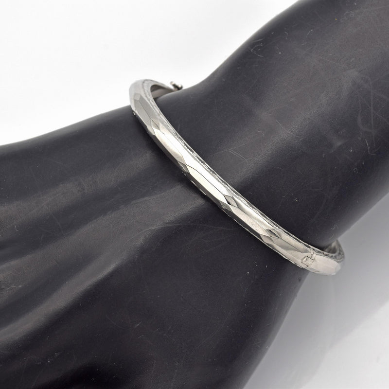 Antique Platinum Etched Hinged Bangle Bracelet