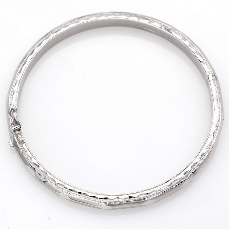 Antique Platinum Etched Hinged Bangle Bracelet