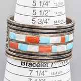 Vintage Sterling Silver Turquoise, Coral, & Mother of Pearl Cuff Bracelet