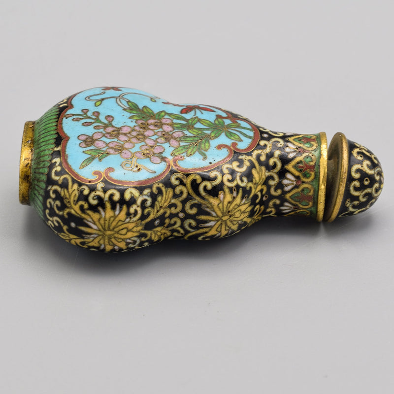 Antique Chinese Black Cloisonne Floral Snuff Bottle