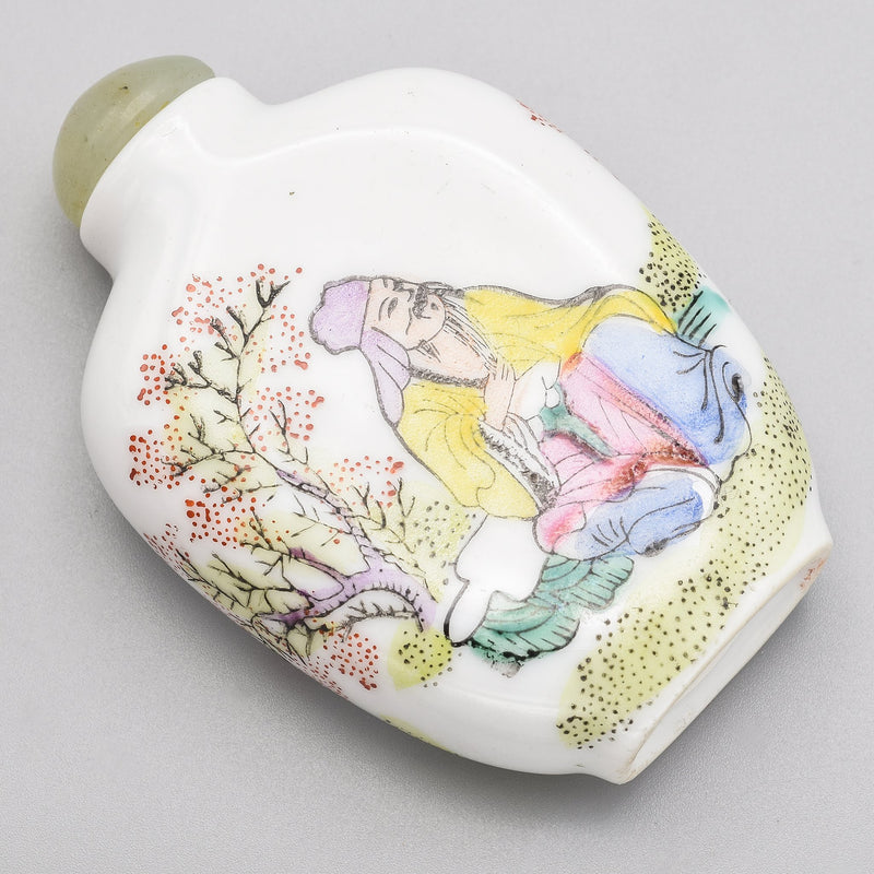 Antique Chinese White Porcelain & Jade Enamel Snuff Bottle