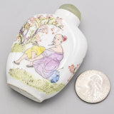 Antique Chinese White Porcelain & Jade Enamel Snuff Bottle