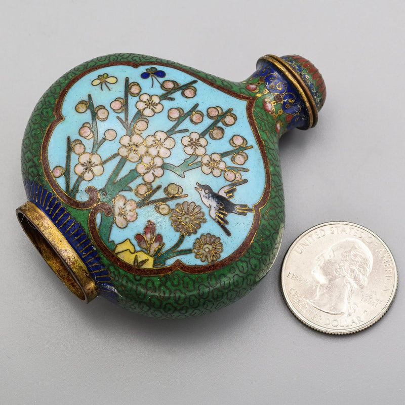 Antique Chinese Cloisonne Flask Shape Floral Snuff Bottle
