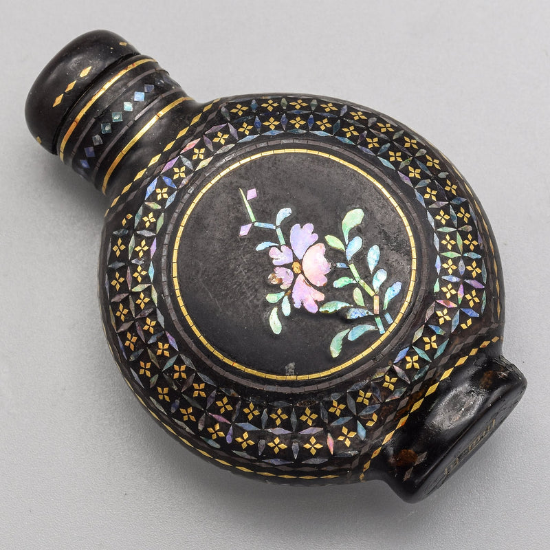 Antique Chinese Lac Burgaute Floral Snuff Bottle