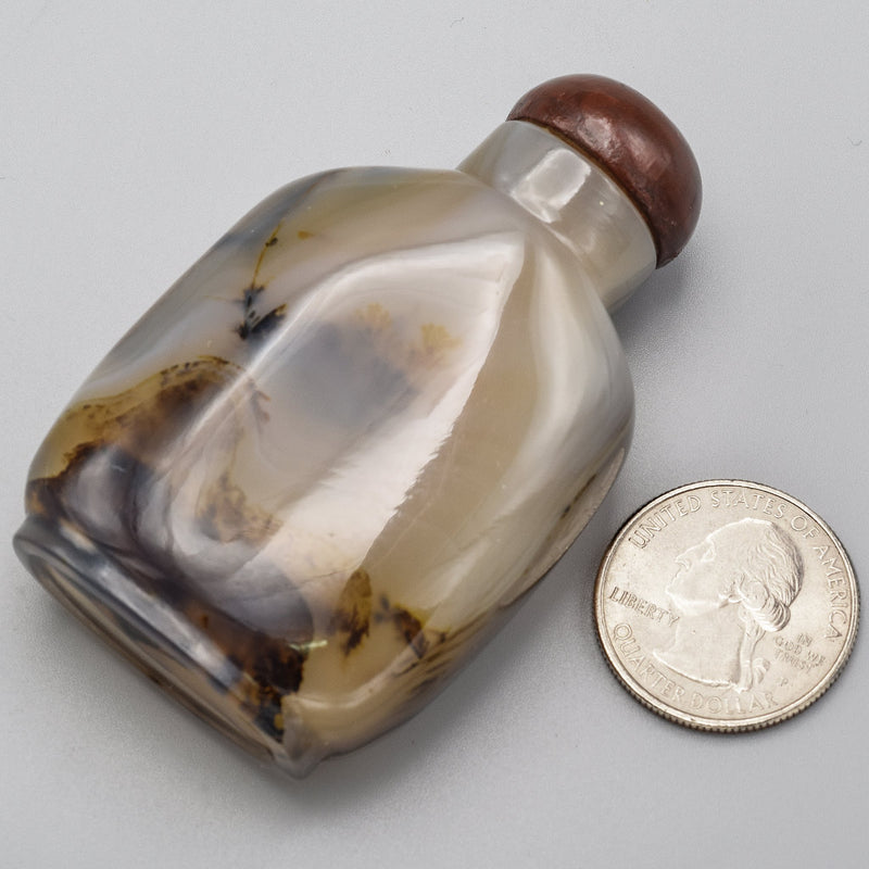 Antique Chinese Agate & Wood Snuff Bottle