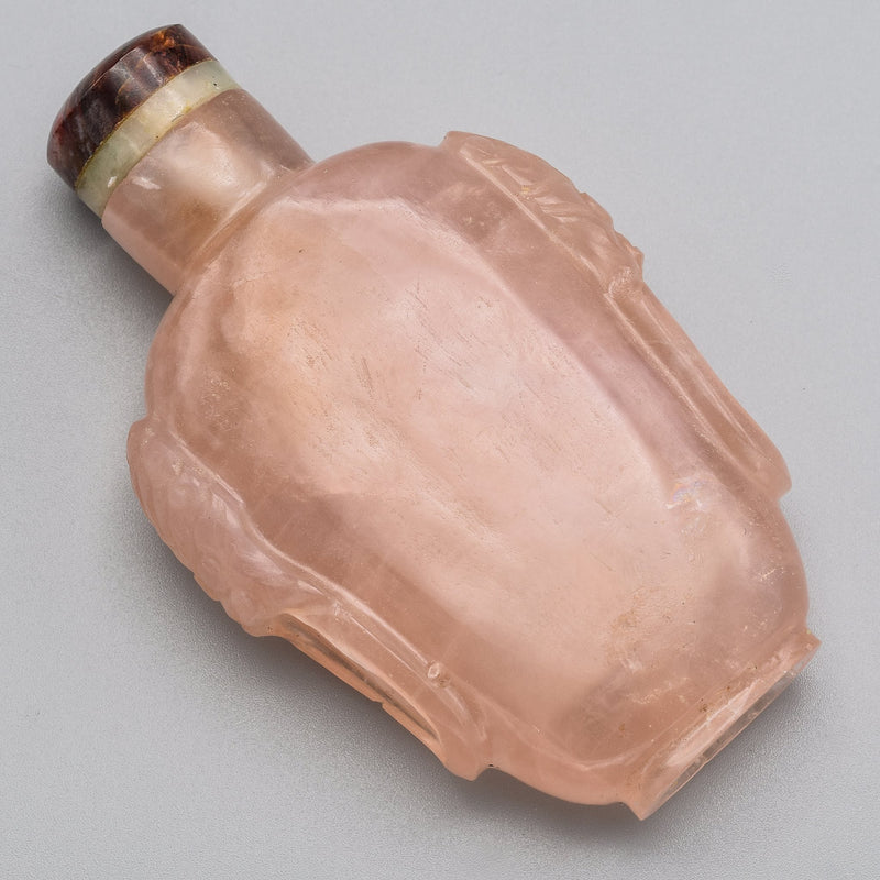 Antique Chinese Rose Quartz & Jade Carved Snuff Bottle