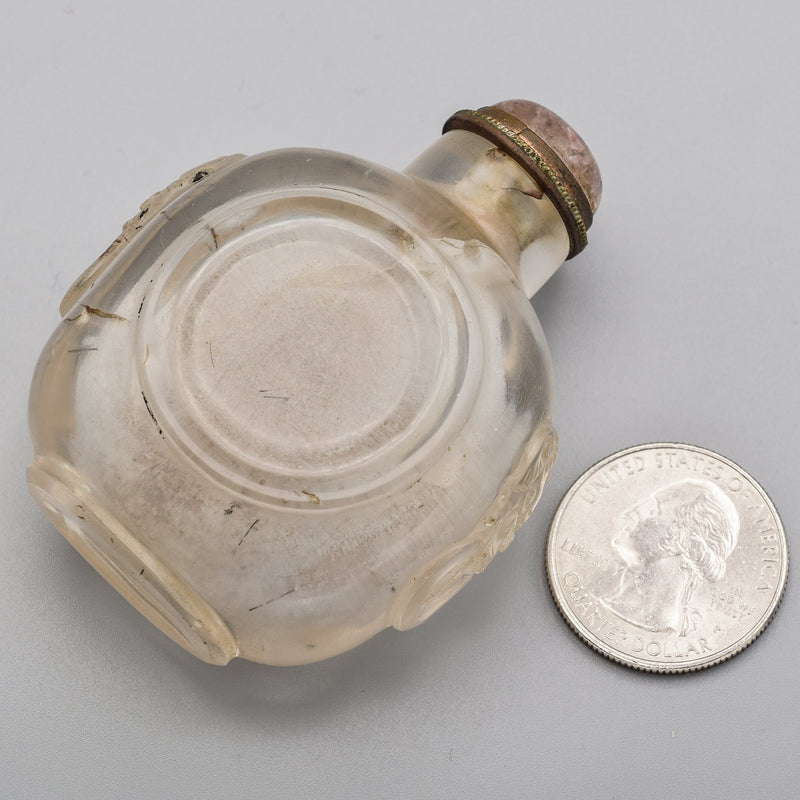 Antique Chinese Rutilated Quartz Carved Snuff Bottle