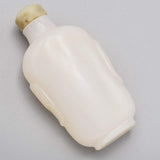 Antique Chinese White Peking Glass & Jade Carved Snuff Bottle