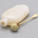 Antique Chinese White Peking Glass & Jade Carved Snuff Bottle
