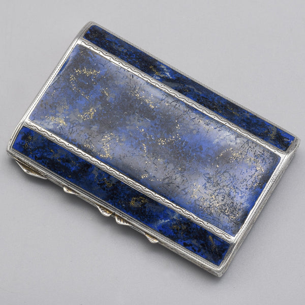 Antique Sterling Silver & Gilt Lapis Inlay Etched Cigarette Case Box