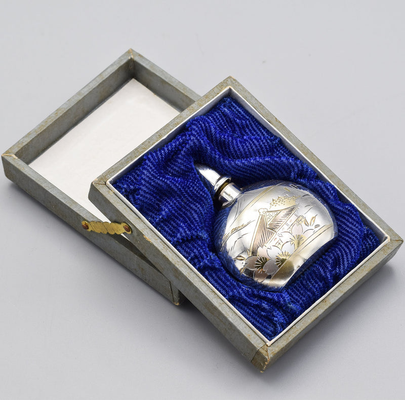 Vintage Japanese Sterling Silver Etched Landscape Perfume Bottle
