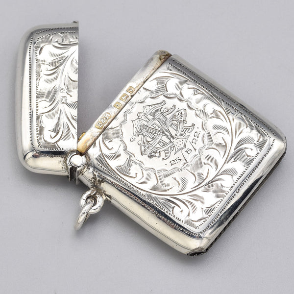 Antique Sterling Silver Etched Match Box Case Holder