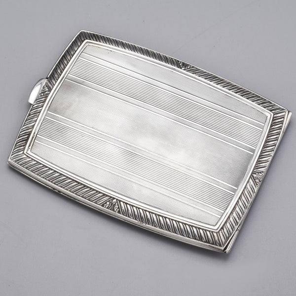 Antique Sterling Silver Etched Cigarette Money Clip Case Holder Box