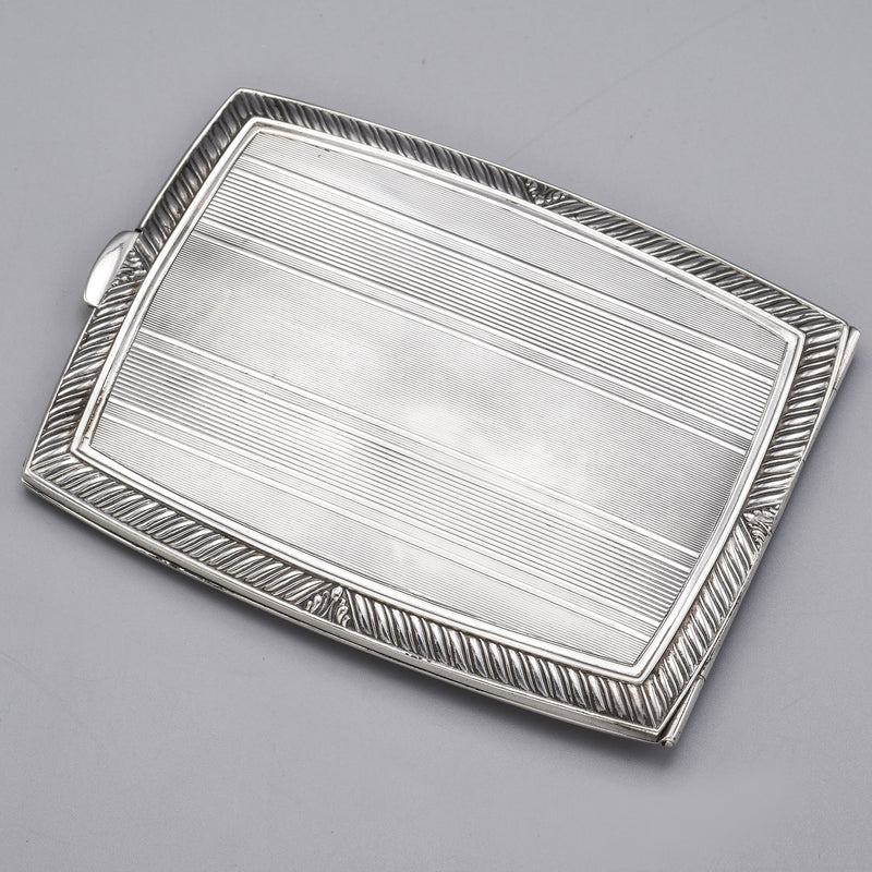 Antique Sterling Silver Etched Cigarette Money Clip Case Holder Box