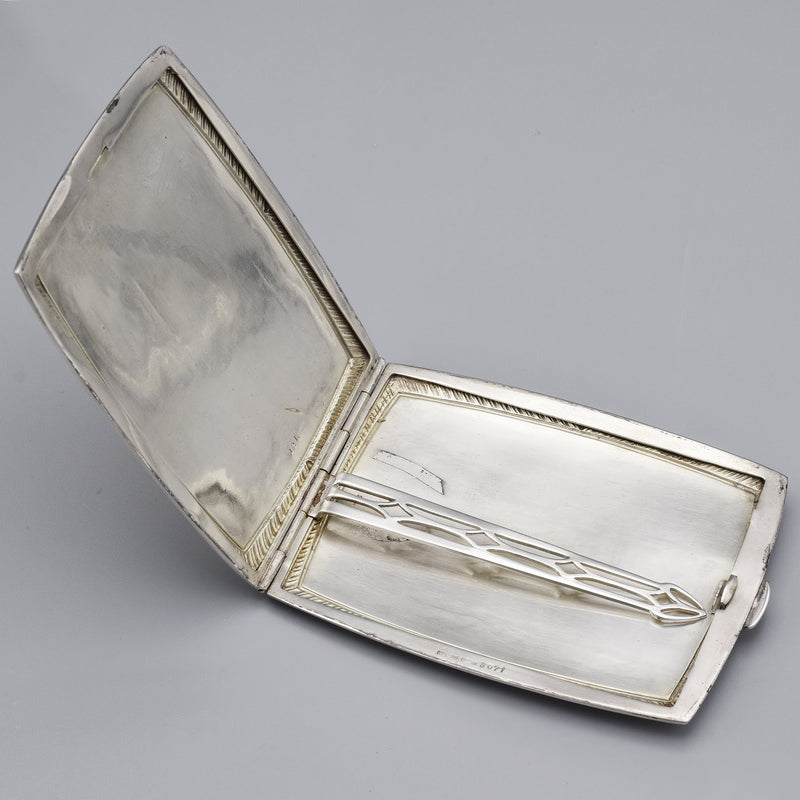 Antique Sterling Silver Etched Cigarette Money Clip Case Holder Box