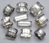 Vintage Sterling Silver Etched Napkin Rings Lot of 10