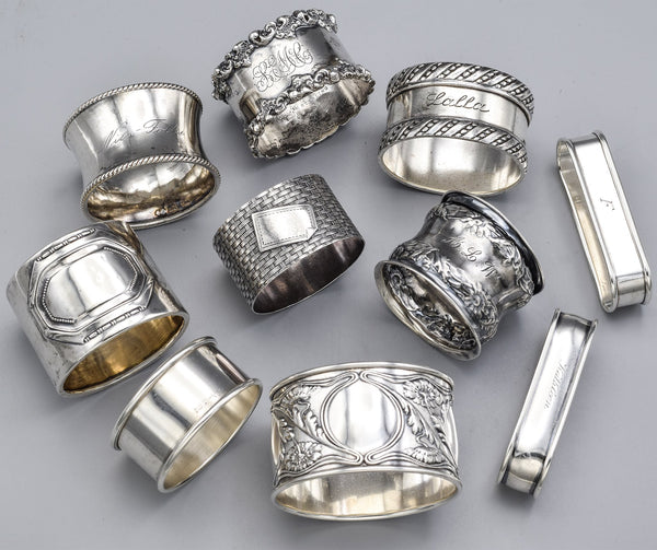 Vintage Sterling Silver Etched Napkin Rings Lot of 10