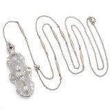 Antique 14K White Gold Diamond Art Deco Brooch Pin Long Necklace