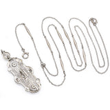 Antique 14K White Gold Diamond Art Deco Brooch Pin Long Necklace