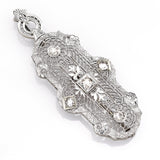 Antique 14K White Gold Diamond Art Deco Brooch Pin Long Necklace