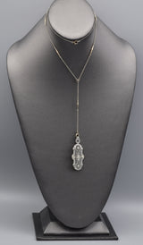 Antique 14K White Gold Diamond Art Deco Brooch Pin Long Necklace