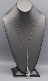 Antique 14K White Gold Diamond Art Deco Brooch Pin Long Necklace
