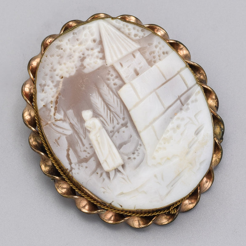 Antique Gold Filled Large Oval Cameo Brooch Pin