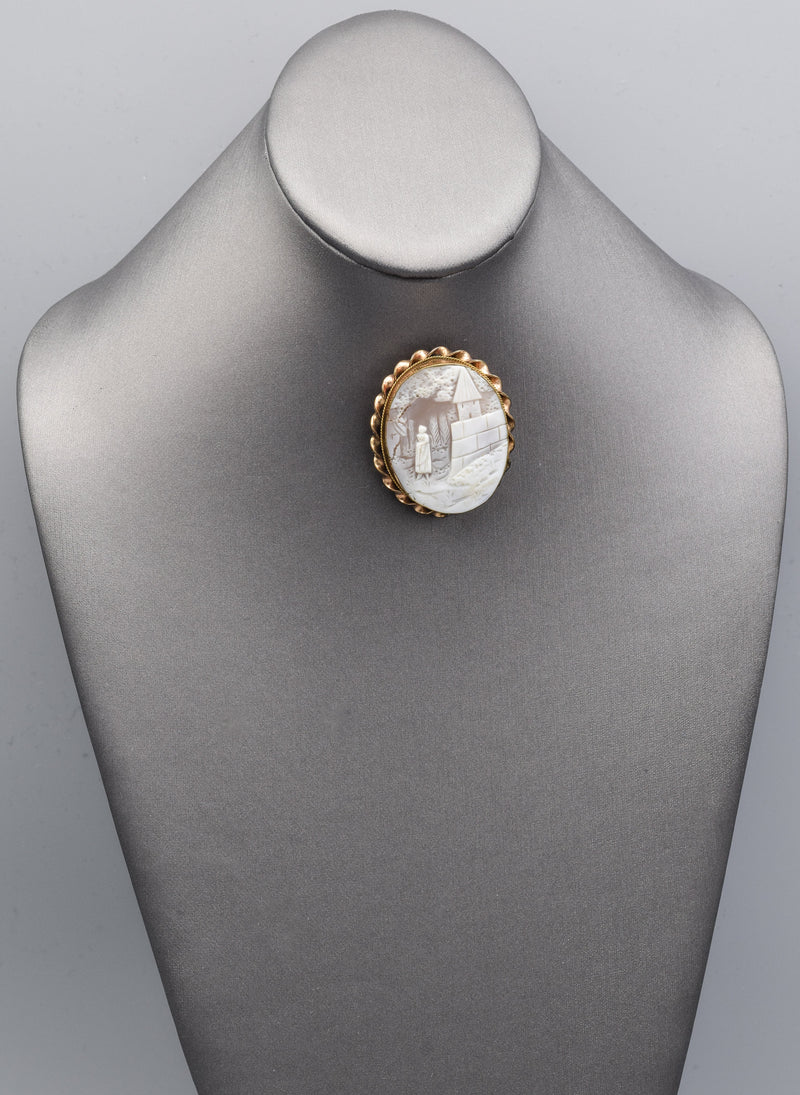 Antique Gold Filled Large Oval Cameo Brooch Pin
