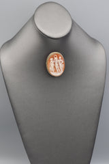 Antique Fine Silver Cameo 19th Century Large Three Graces Pendant Brooch Pin