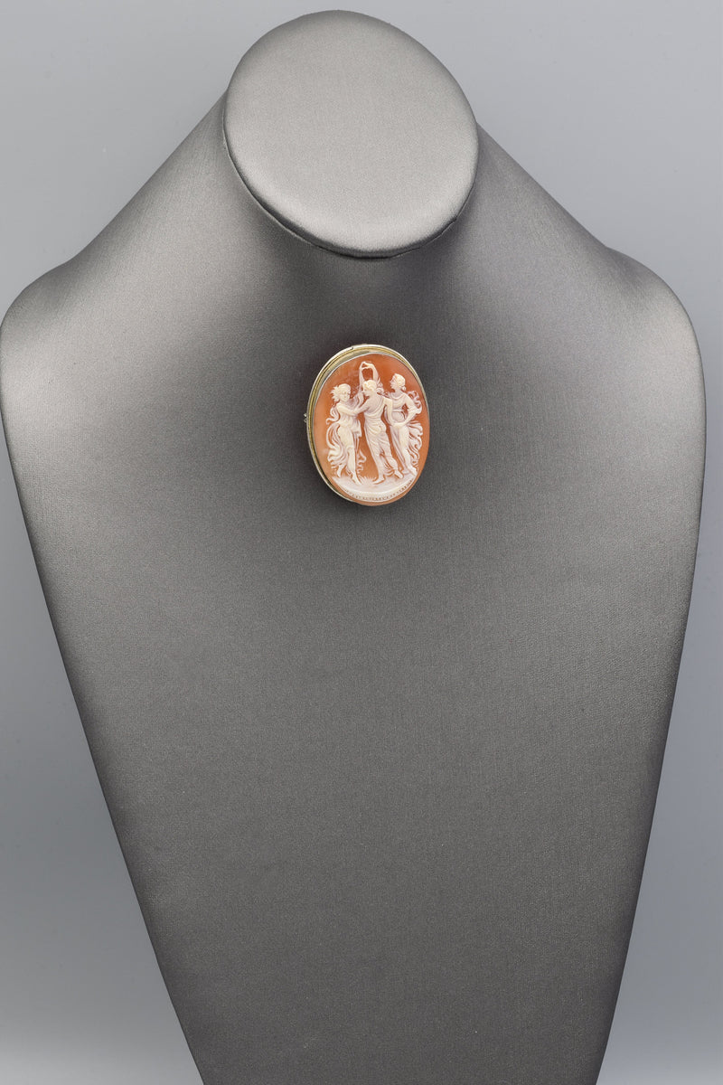 Antique Fine Silver Cameo 19th Century Large Three Graces Pendant Brooch Pin