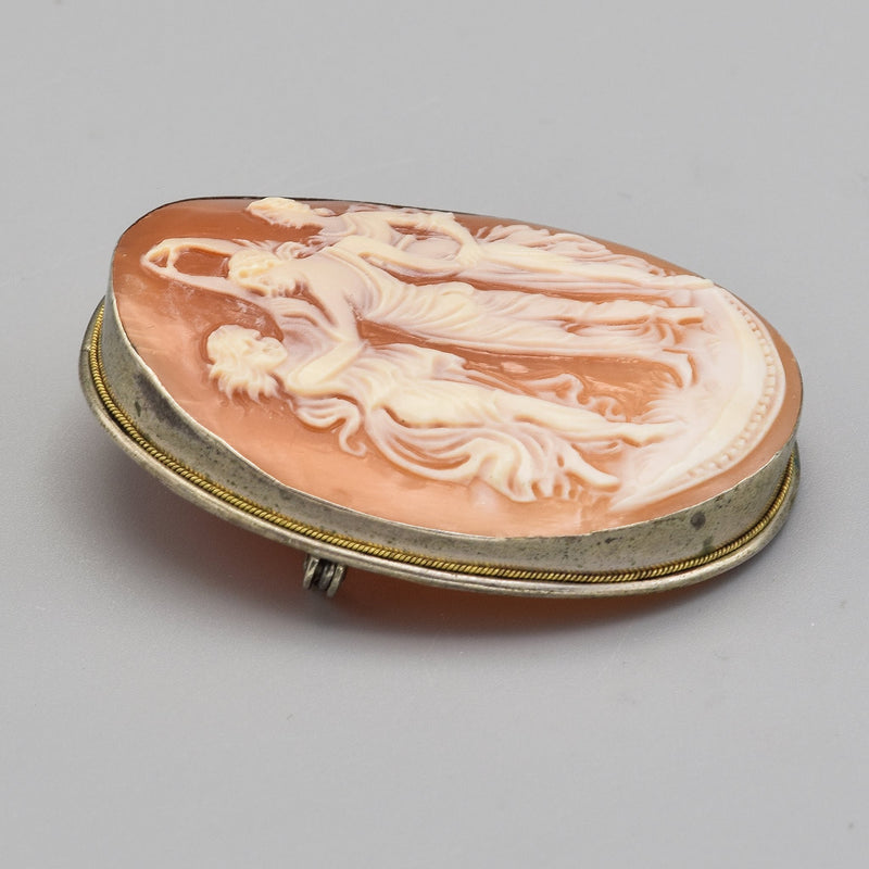 Antique Fine Silver Cameo 19th Century Large Three Graces Pendant Brooch Pin