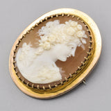 Antique 14K Yellow Gold Large Oval Cameo Brooch Pin