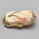 Antique 14K Gold 19th Century Cameo & 0.08 Ct Old Euro Cut Diamond Large Pendant Brooch