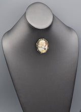 Antique 14K White Gold Cameo & Old Euro Cut Diamond Pendant Brooch