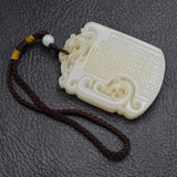 Antique Carved Mutton Fat Jade Brown Cord Amulet