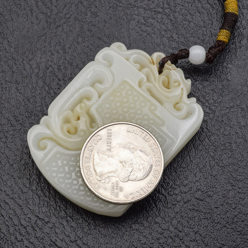 Antique Carved Mutton Fat Jade Brown Cord Amulet