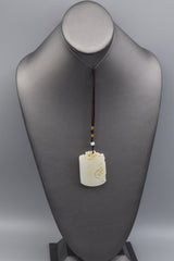 Antique Carved Mutton Fat Jade Brown Cord Amulet