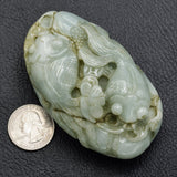 Antique Carved Green Jade Boulder Koi Fish Figurine