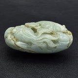 Antique Carved Green Jade Boulder Koi Fish Figurine