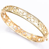 Na Hoku Estate 14K Yellow Gold Diamond Floral Hinged Bangle Bracelet
