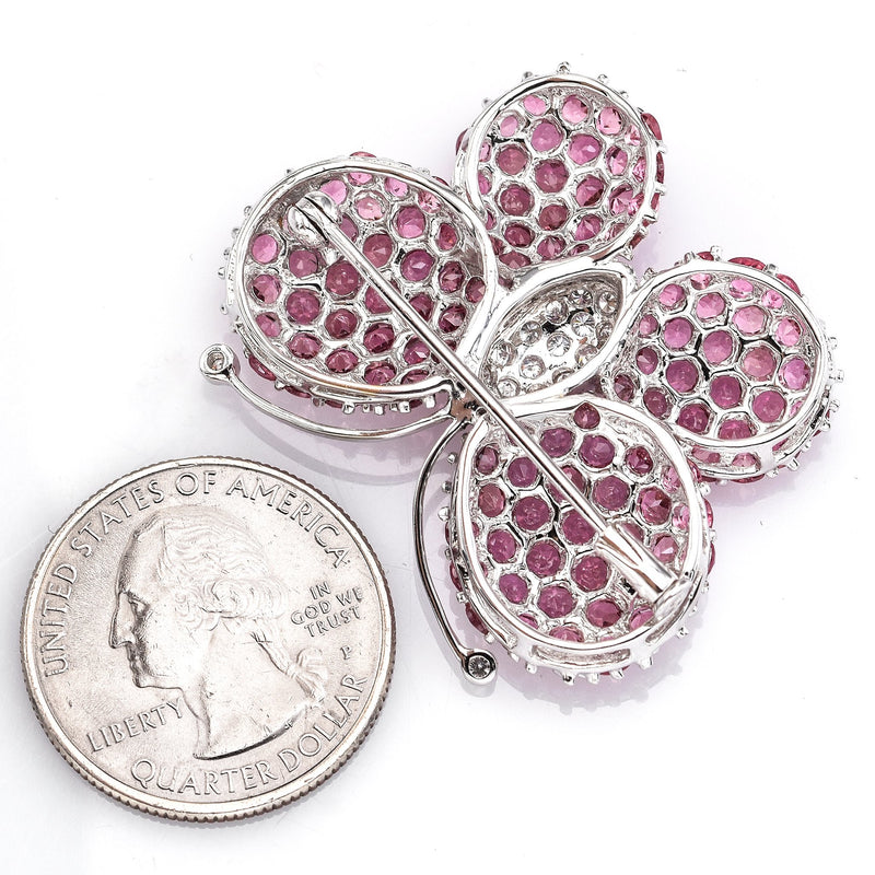 Estate 18K Gold Pink Tourmaline & Diamond Butterfly Brooch Pin