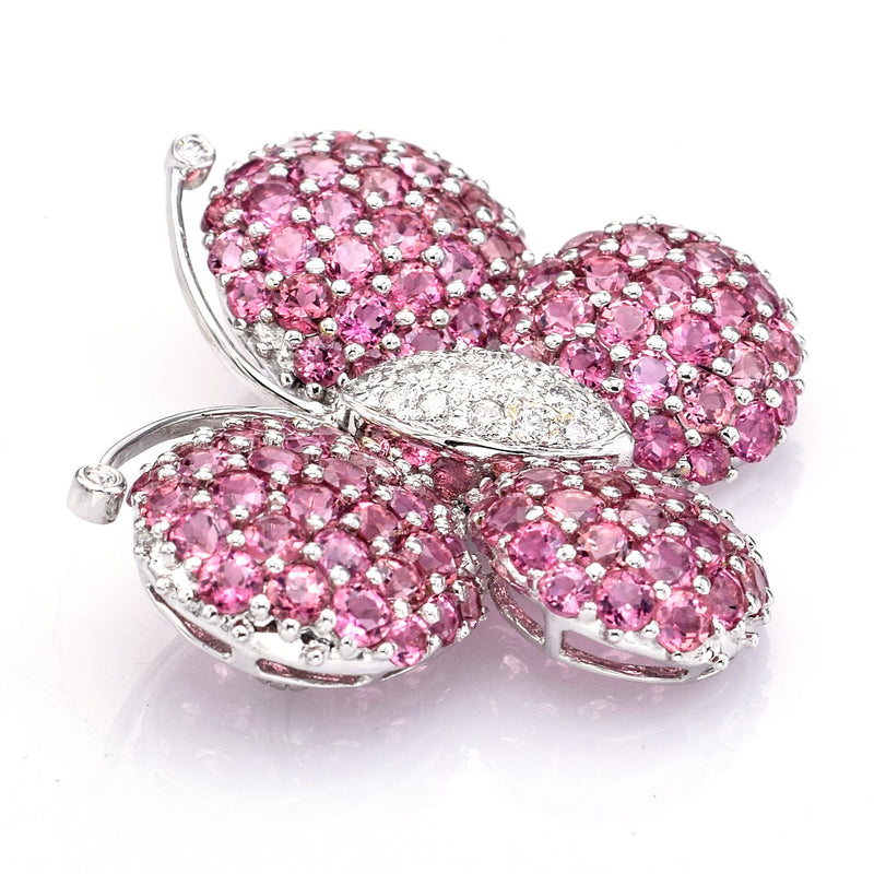 Estate 18K Gold Pink Tourmaline & Diamond Butterfly Brooch Pin