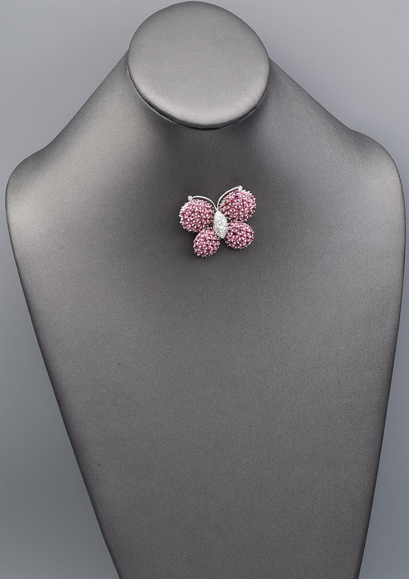 Estate 18K Gold Pink Tourmaline & Diamond Butterfly Brooch Pin